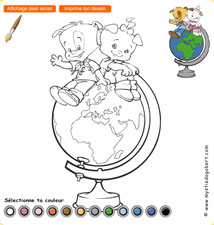 Coloriage enfants du monde - globe terrestre, jeu gratuit