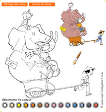Coloriage éléphant - Mystie et Dagobert en Chine, jeu gratuit