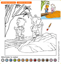 Coloriage randonnée - Mystie et Dagobert en Chine, jeu gratuit